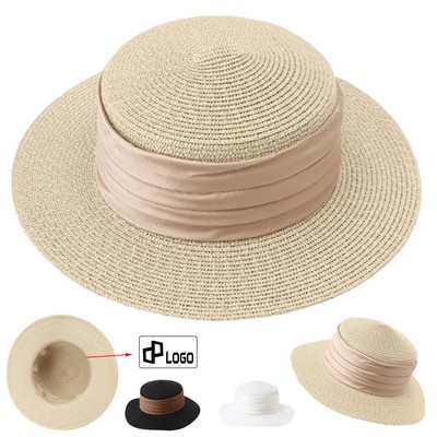 Summer Beach Sun Protective Flat Straw Hat For Women