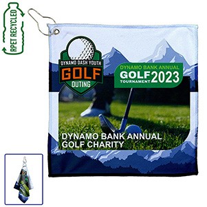 "THE WEDGE" Full Color Sublimation RPET 300 GSM Heavy Duty Golf Towel – 12" W x 12" H (Overseas)