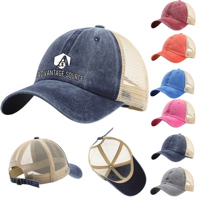 Adjustable Distressed Mesh Baseball Cap Trucker Hat